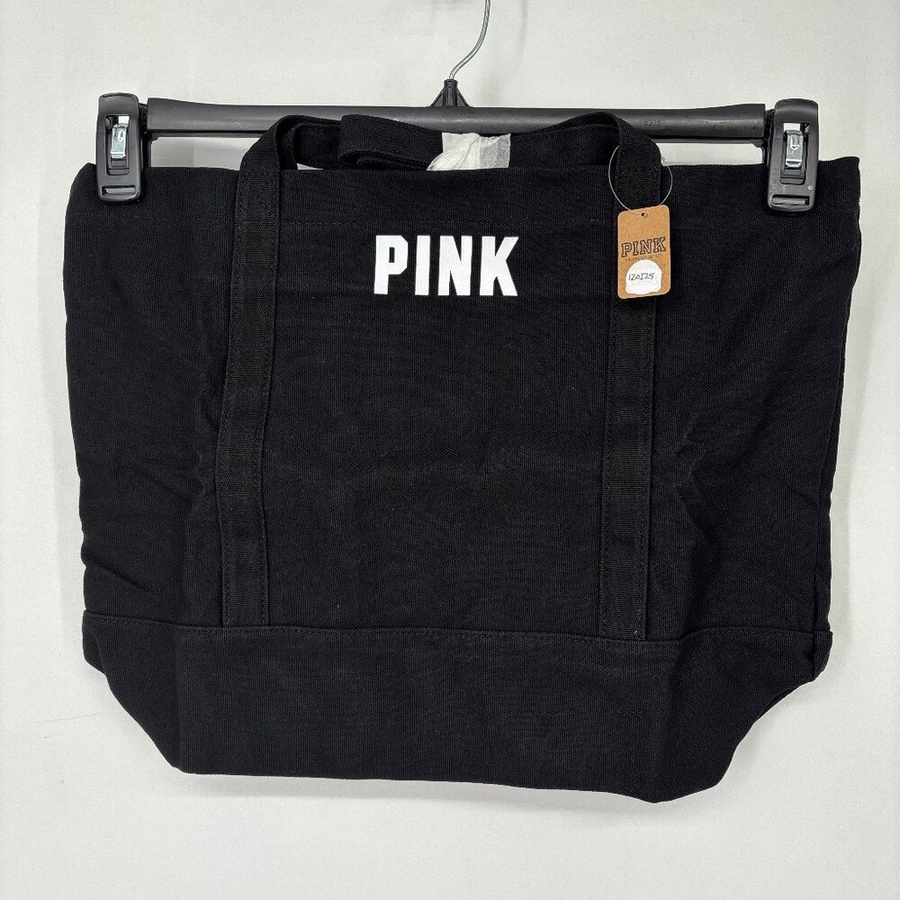 Victoria's Secret PINK Canvas Tote Bag Pure Black 18 W x 14 L x 5.5 D NWT - Picture 2 of 4